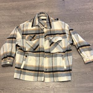 Zara Checkered Jacket / sweater in Cream and Gray